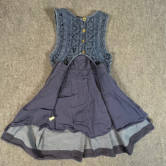 New Romantics Free People Highland Lattice Denim Dress Size 2 - Picture 4 of 6